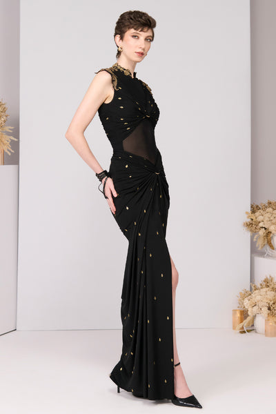 Shantanu & Nikhil Adamas Printed Draped Gown indian designer wear online shopping melange singapore 
