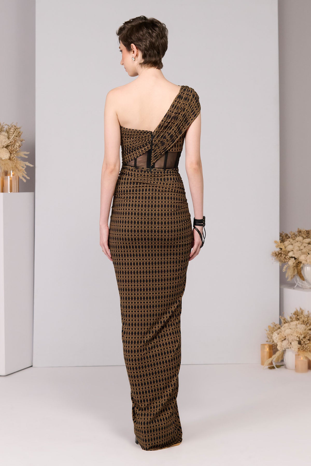 Shantanu & Nikhil Adamas Printed One-Shoulder Gown indian designer wear online shopping melange singapore 