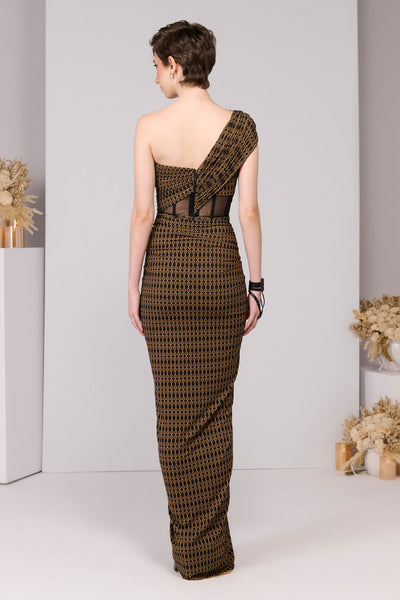 Shantanu & Nikhil Adamas Printed One-Shoulder Gown indian designer wear online shopping melange singapore 