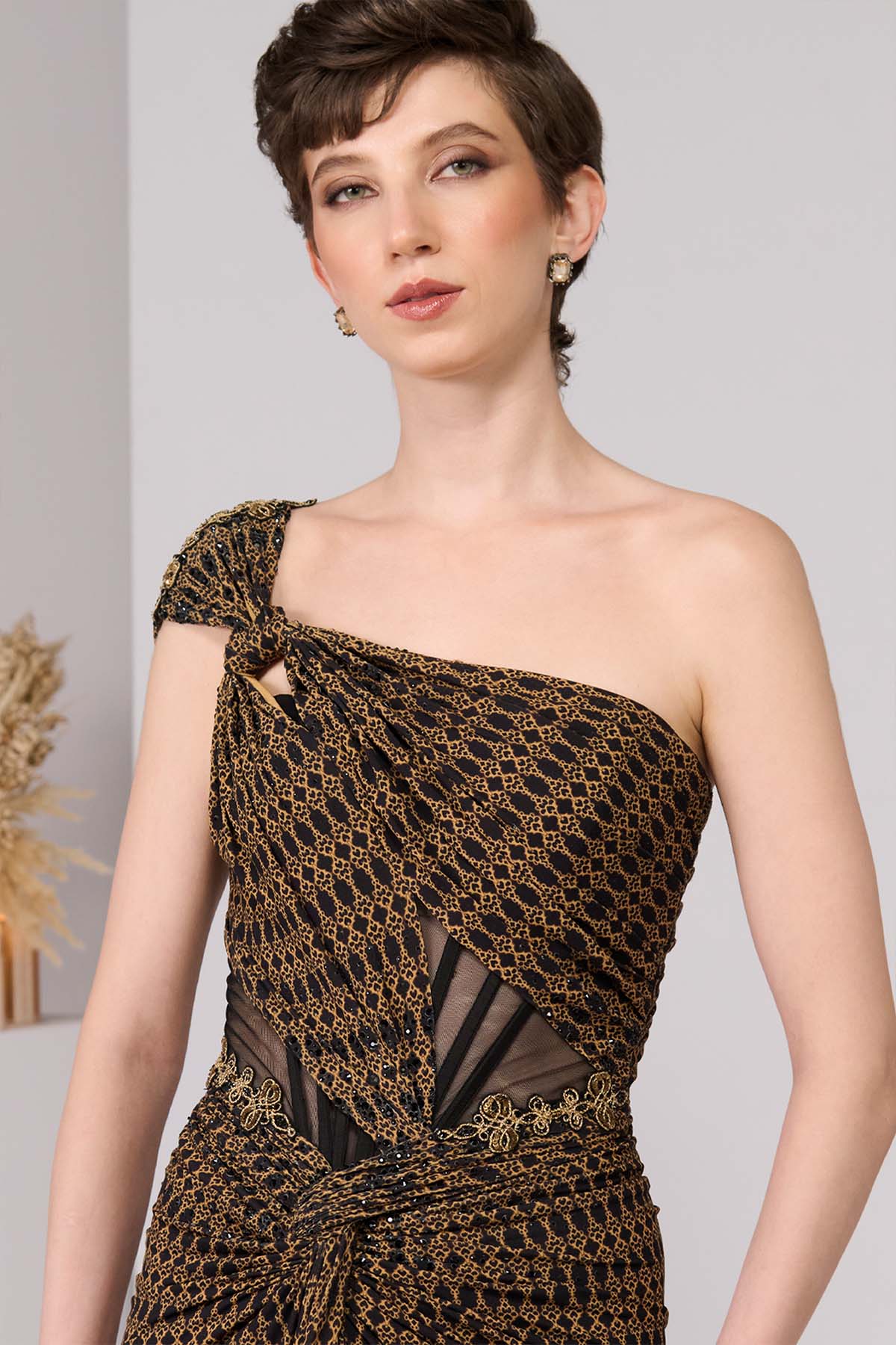 Shantanu & Nikhil Adamas Printed One-Shoulder Gown indian designer wear online shopping melange singapore 
