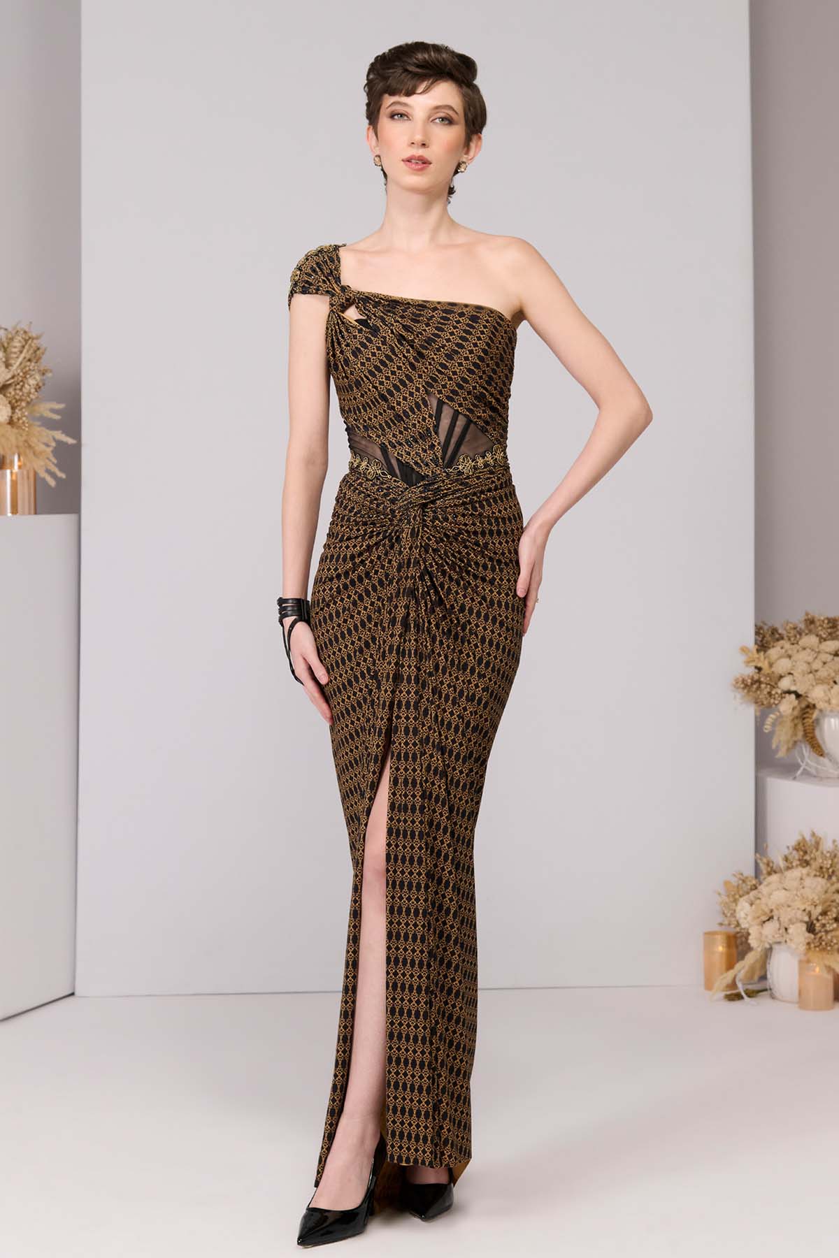 Shantanu & Nikhil Adamas Printed One-Shoulder Gown indian designer wear online shopping melange singapore 