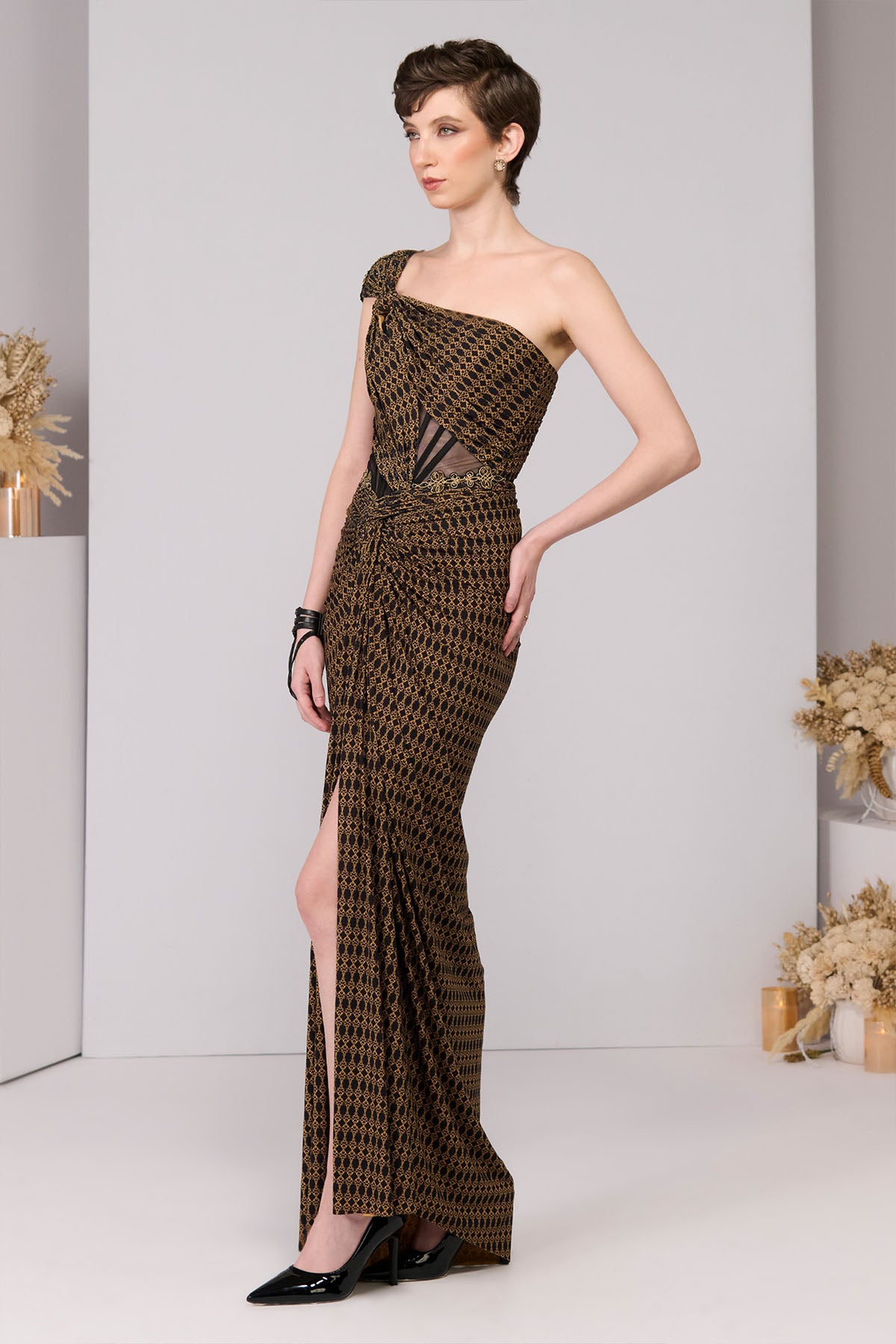 Shantanu & Nikhil Adamas Printed One-Shoulder Gown indian designer wear online shopping melange singapore 