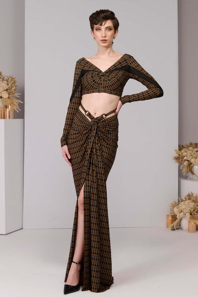 Shantanu & Nikhil Adamas Printed Twisted Draped Skirt indian designer wear online shopping melange singapore 