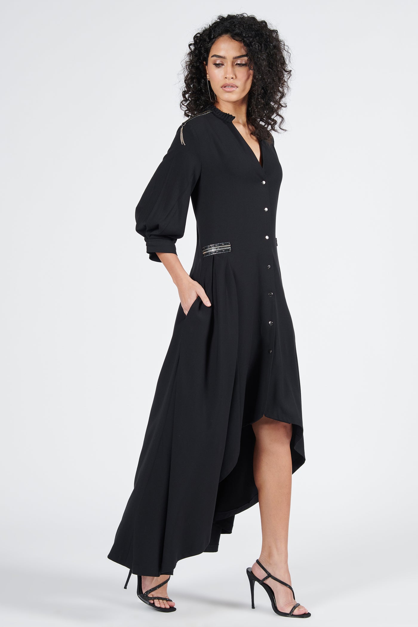 Shantanu & Nikhil Asymmetric Black Shirt Dress indian designer wear online shopping melange singapore