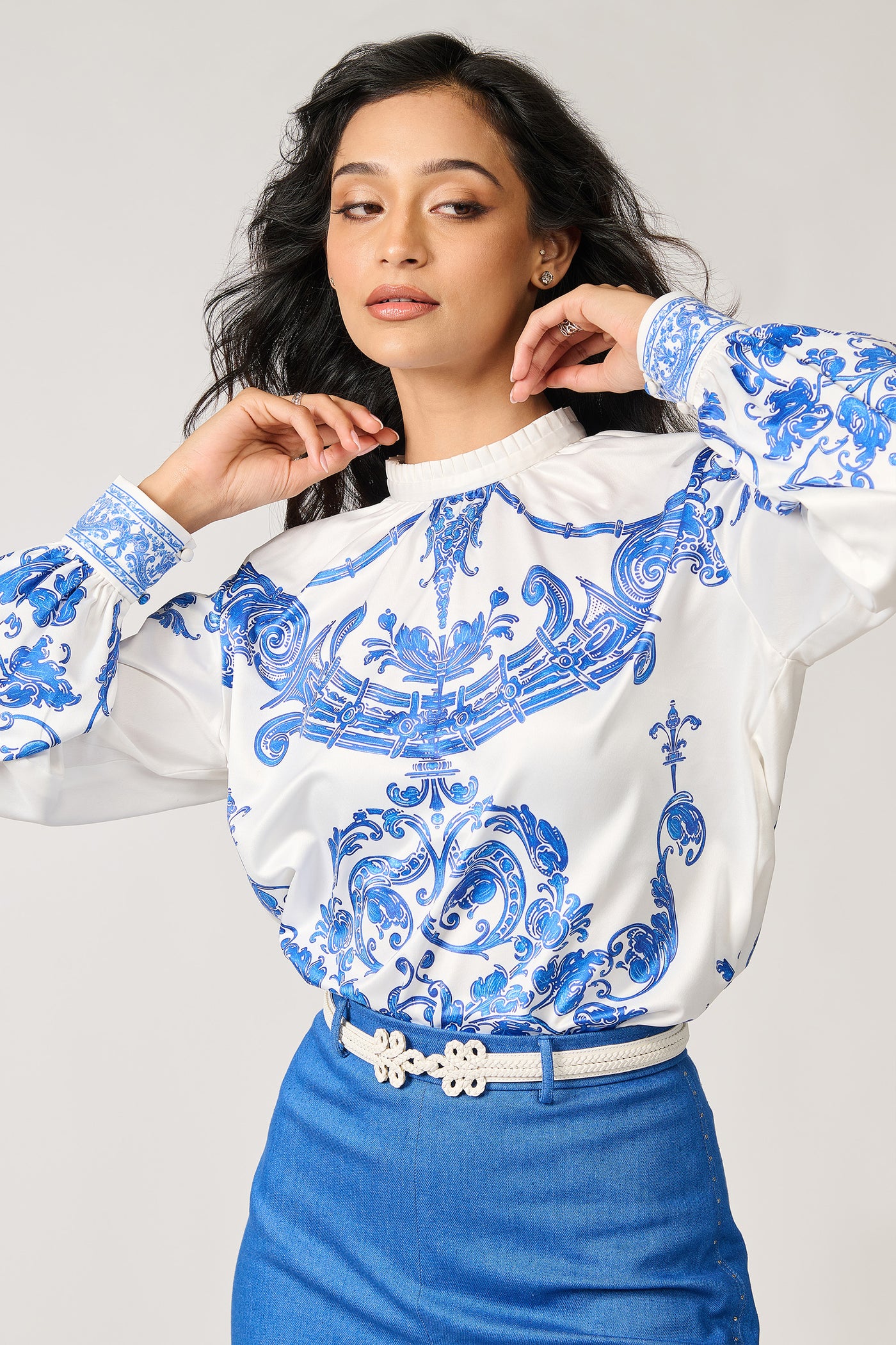 Shantanu & Nikhil Azulejo Printed Crepe Top indian designer wear online shopping melange singapore