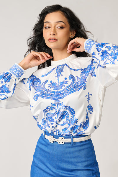 Shantanu & Nikhil Azulejo Printed Crepe Top indian designer wear online shopping melange singapore