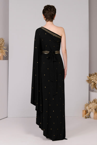 Shantanu & Nikhil Black Adamas Printed One-Shoulder Dress indian designer wear online shopping melange singapore 