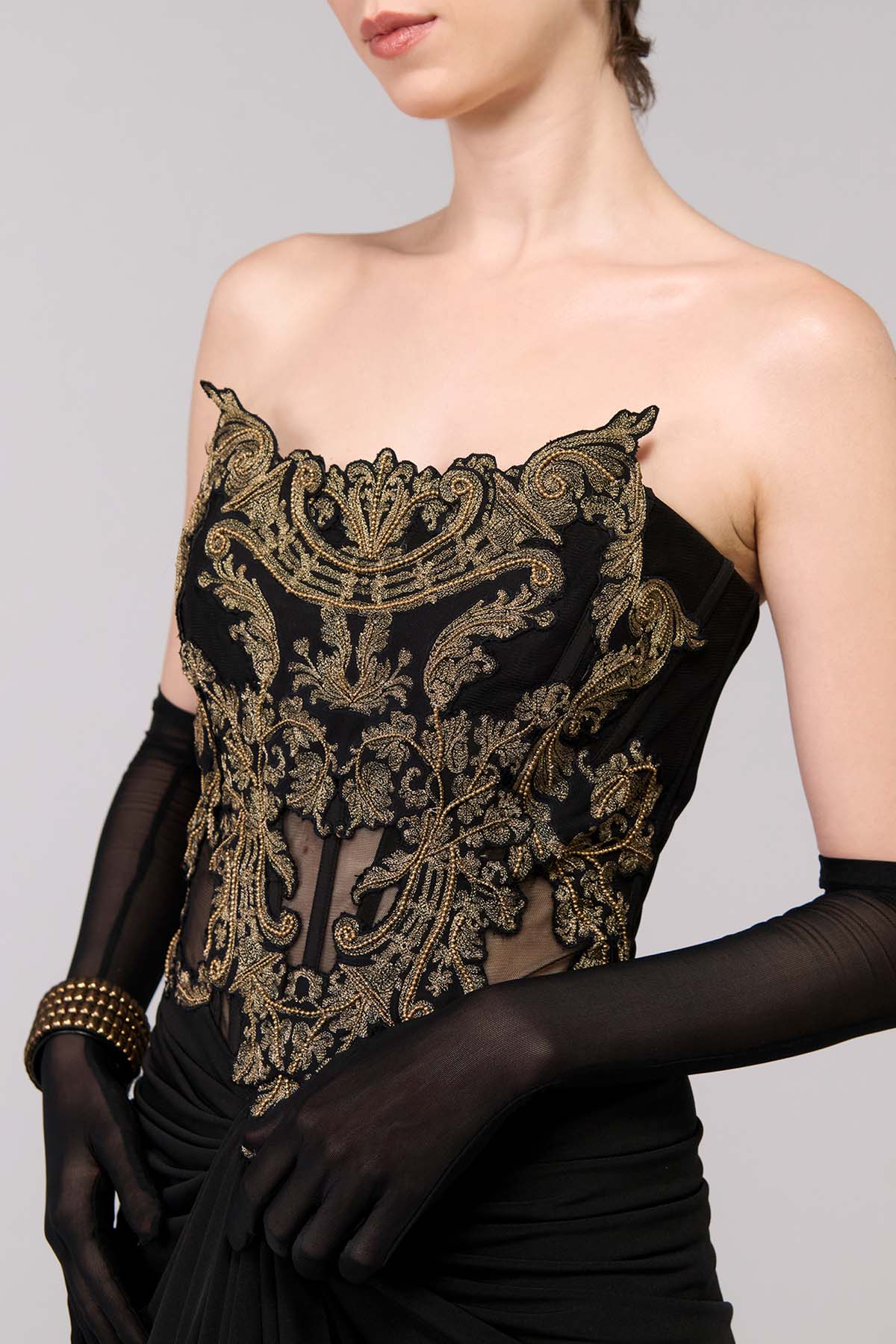 Shantanu & Nikhil Black Applique Corset Gown indian designer wear online shopping melange singapore 
