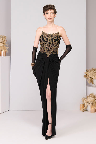 Shantanu & Nikhil Black Applique Corset Gown indian designer wear online shopping melange singapore 