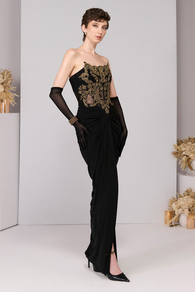 Shantanu & Nikhil Black Applique Corset Gown indian designer wear online shopping melange singapore 