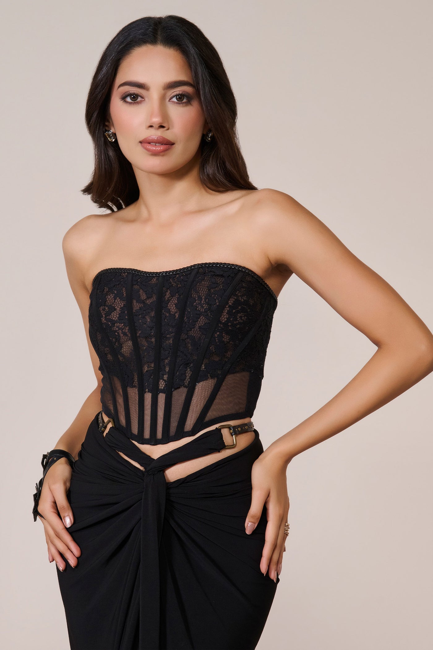 Shantanu & Nikhil Black Applique Corset Top indian designer wear online shopping melange singapore