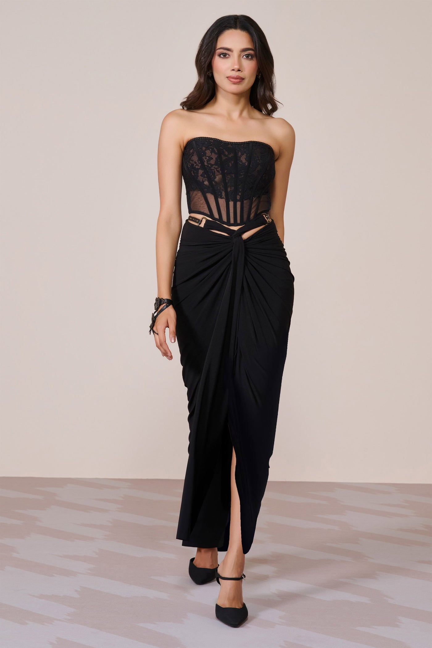 Shantanu & Nikhil Black Applique Corset Top indian designer wear online shopping melange singapore