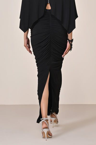 Shantanu & Nikhil Black Asymmetric Gathered Skirt indian designer wear online shopping melange singapore