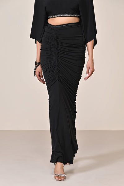 Shantanu & Nikhil Black Asymmetric Gathered Skirt indian designer wear online shopping melange singapore