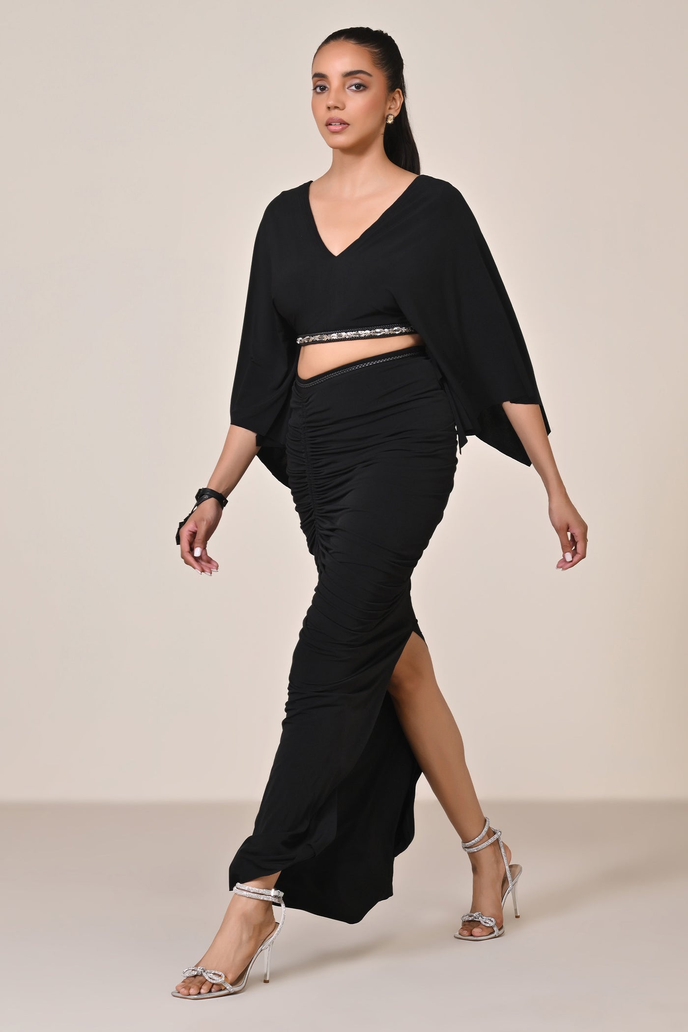 Shantanu & Nikhil Black Asymmetric Gathered Skirt indian designer wear online shopping melange singapore