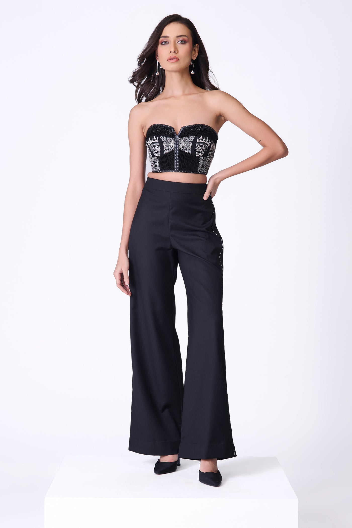 Shantanu & Nikhil Black Baroque Printed Corset Bustier indian designer wear online shopping melange singapore