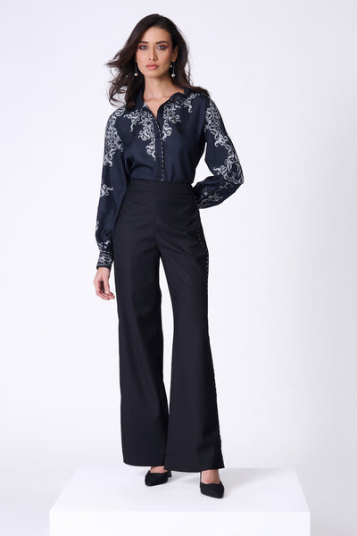 Shantanu & Nikhil Black Baroque Printed Shirt indian designer wear online shopping melange singapore
