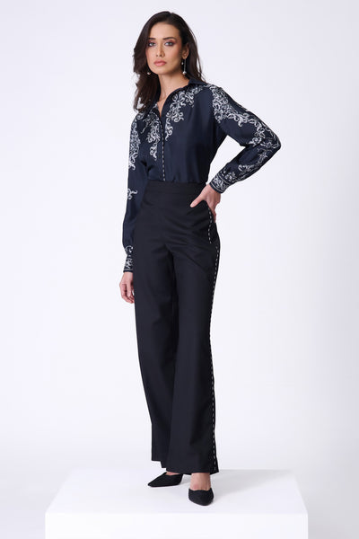 Shantanu & Nikhil Black Baroque Printed Shirt indian designer wear online shopping melange singapore
