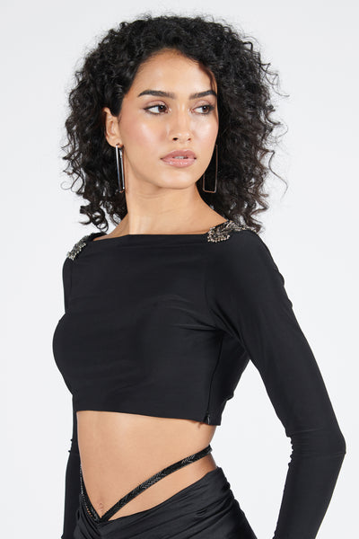 Shantanu & Nikhil Black Boat Neck Top indian designer wear online shopping melange singapore