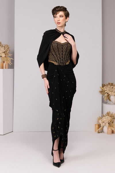 Shantanu & Nikhil Black Cape indian designer wear online shopping melange singapore 