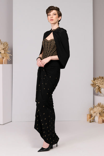 Shantanu & Nikhil Black Cape indian designer wear online shopping melange singapore 