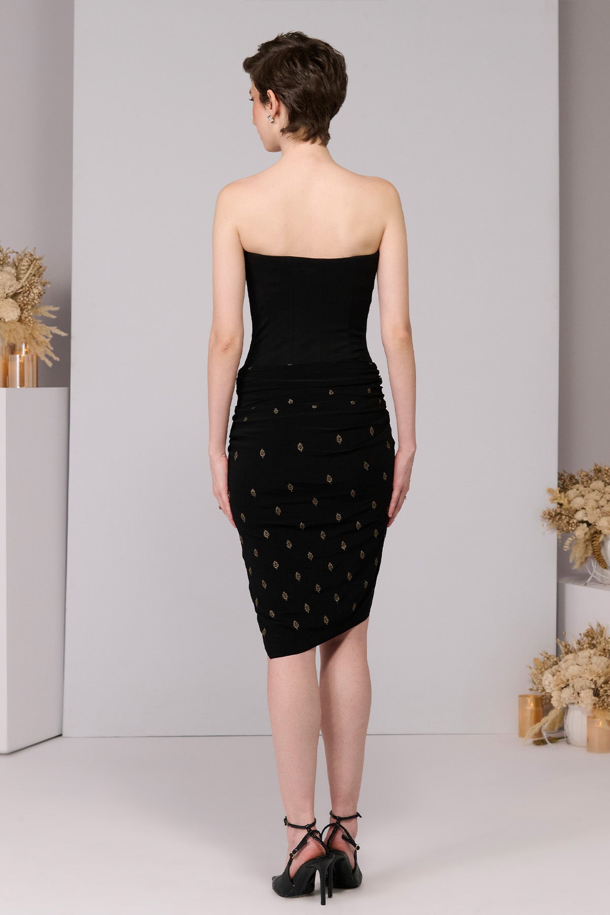 Shantanu & Nikhil Black Corset Adamas Printed Dress indian designer wear online shopping melange singapore 