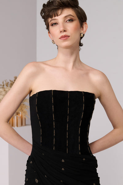 Shantanu & Nikhil Black Corset Adamas Printed Dress indian designer wear online shopping melange singapore 