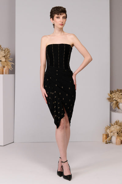 Shantanu & Nikhil Black Corset Adamas Printed Dress indian designer wear online shopping melange singapore 