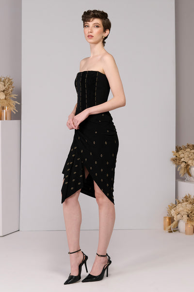 Shantanu & Nikhil Black Corset Adamas Printed Dress indian designer wear online shopping melange singapore 