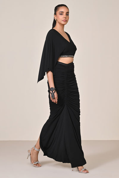 Shantanu & Nikhil Black Exaggerated Draped Sleeve Top indian designer wear online shopping melange singapore
