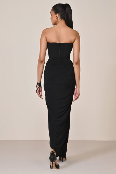 Shantanu & Nikhil Black Faux Leather Corset Saree Dress indian designer wear online shopping melange singapore