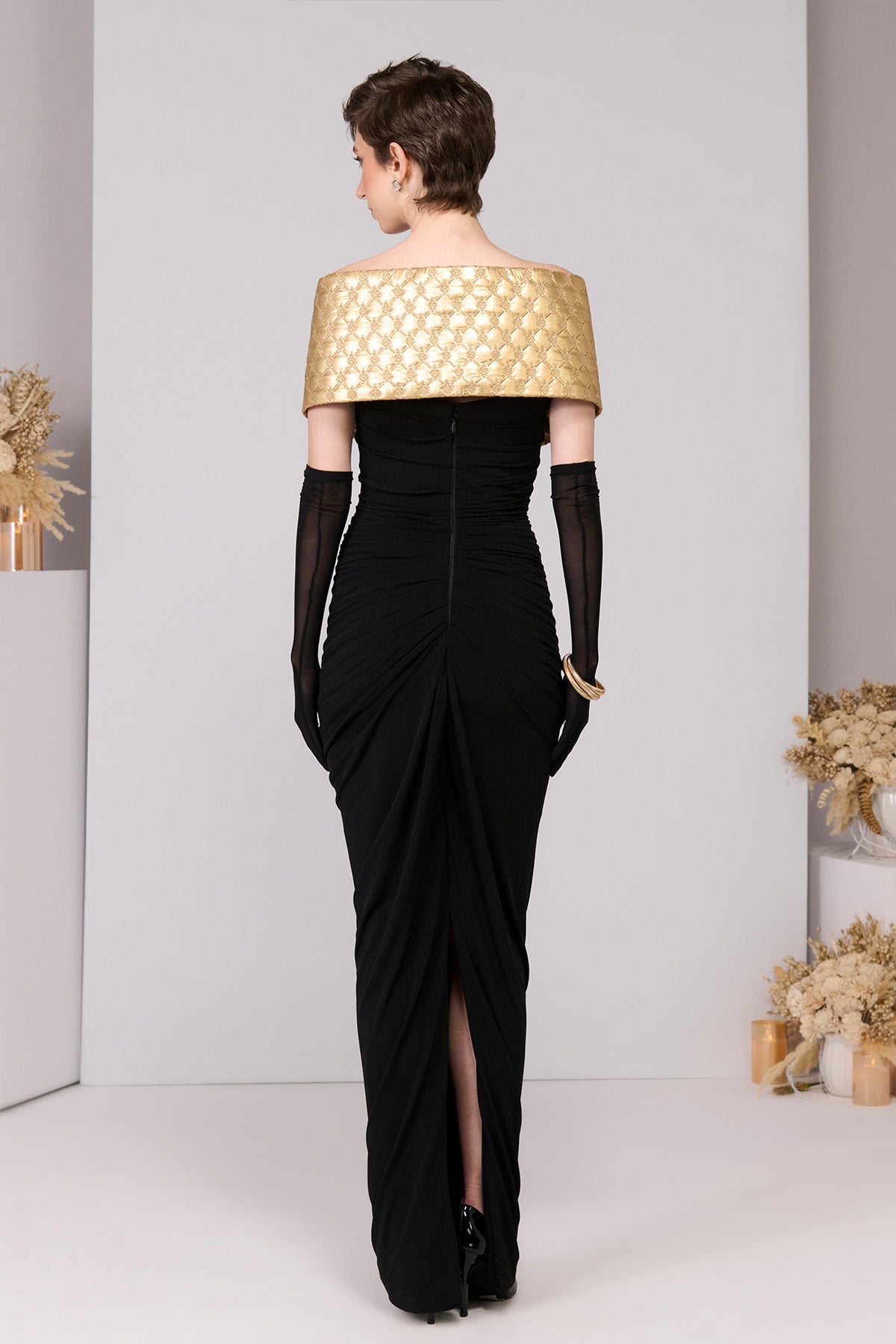 Shantanu & Nikhil Black Gold Quilted Gown indian designer wear online shopping melange singapore 