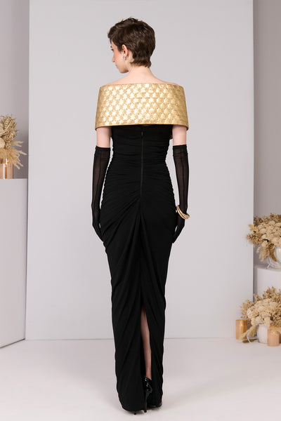 Shantanu & Nikhil Black Gold Quilted Gown indian designer wear online shopping melange singapore 