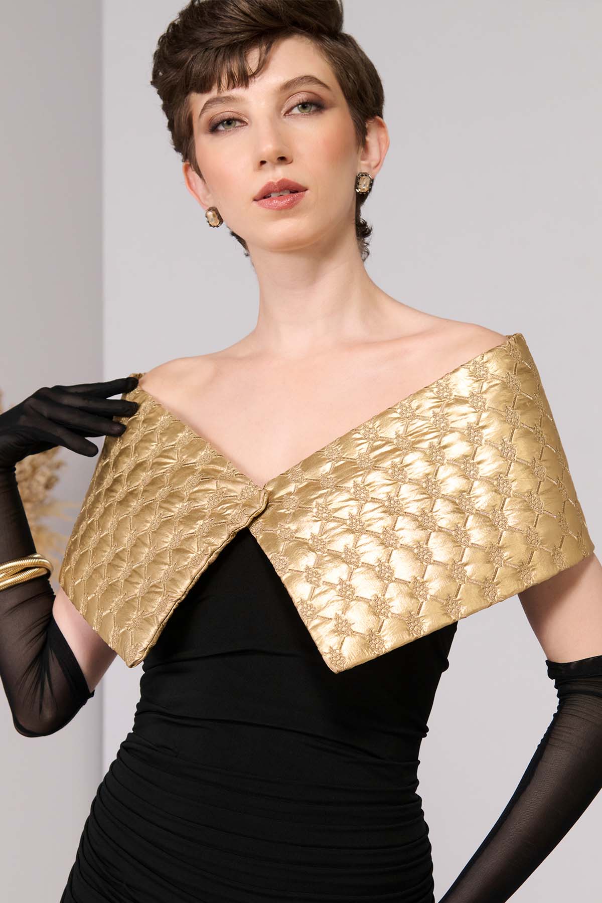 Shantanu & Nikhil Black Gold Quilted Gown indian designer wear online shopping melange singapore 