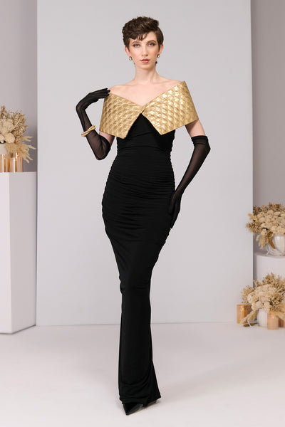 Shantanu & Nikhil Black Gold Quilted Gown indian designer wear online shopping melange singapore 