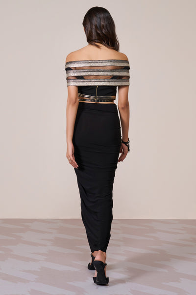 Shantanu & Nikhil Black Off-Shoulder Top indian designer wear online shopping melange singapore