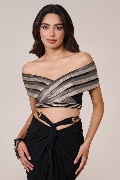 Shantanu & Nikhil Black Off-Shoulder Top indian designer wear online shopping melange singapore