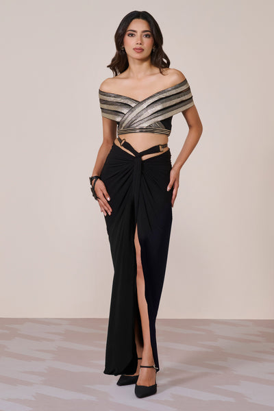 Shantanu & Nikhil Black Off-Shoulder Top indian designer wear online shopping melange singapore
