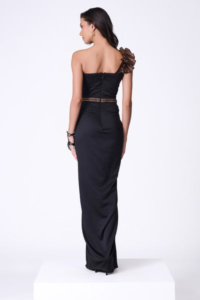 Shantanu & Nikhil Black One-Shoulder Draped Gown indian designer wear online shopping melange singapore