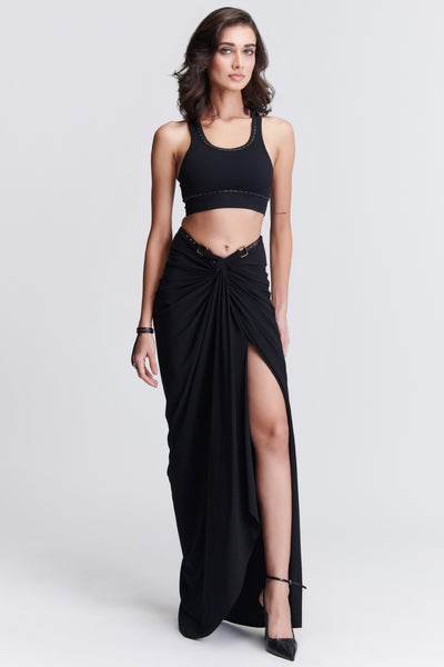 Shantanu & Nikhil Black Twisted Drape Skirt indian designer wear online shopping melange singapore