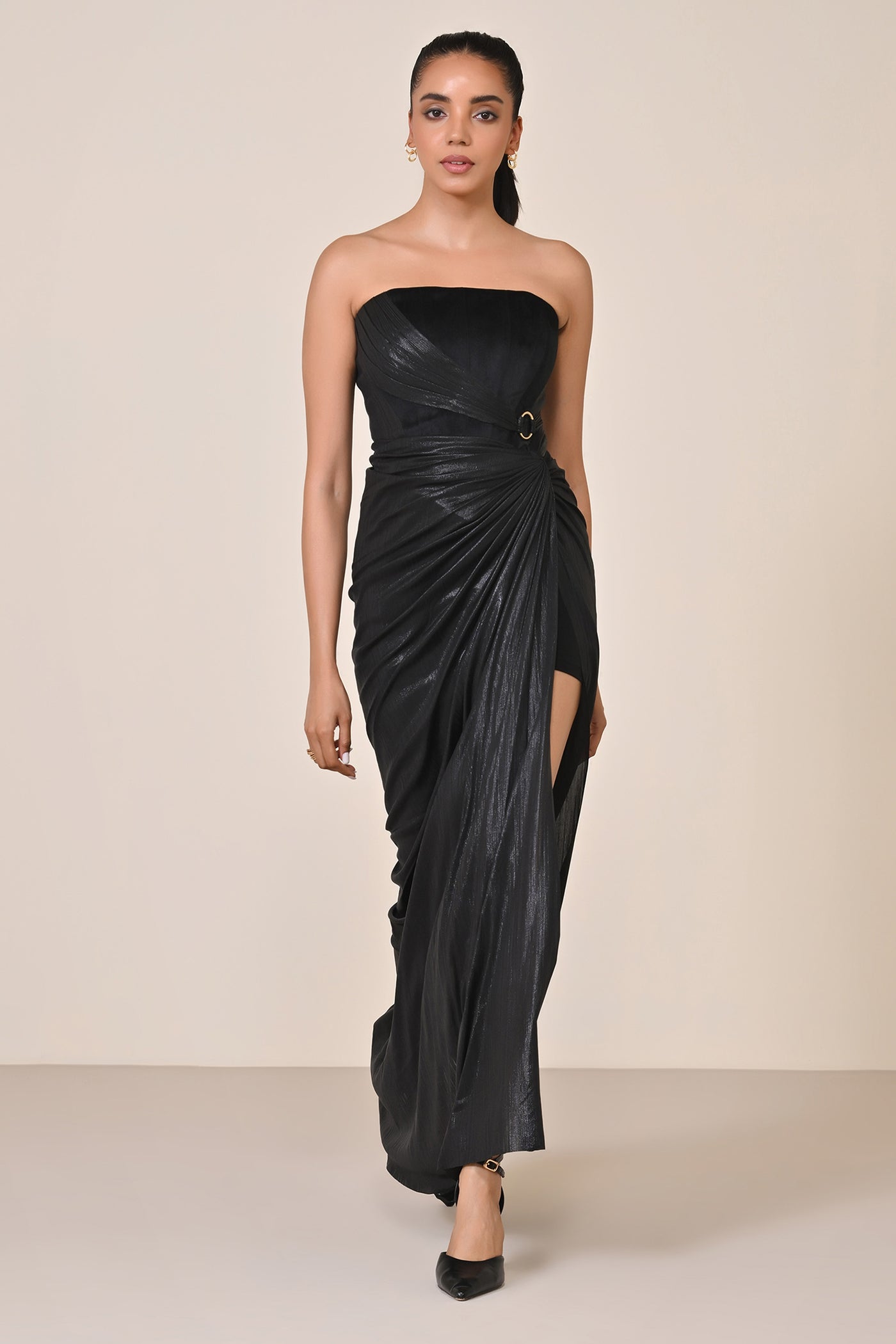 Shantanu & Nikhil Black Velvet Corset Gown indian designer wear online shopping melange singapore
