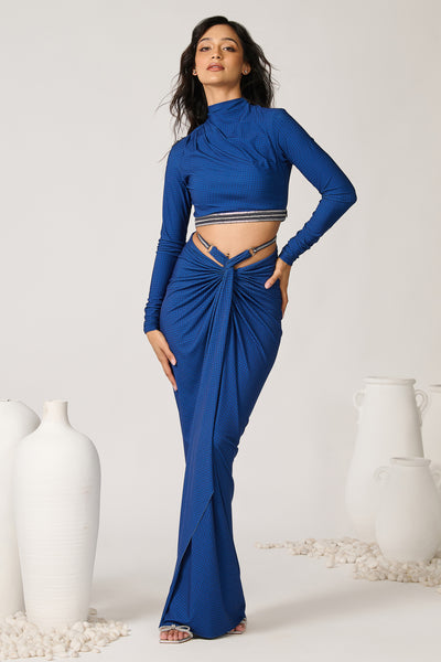 Shantanu & Nikhil Blue Twisted Drape Skirt indian designer wear online shopping melange singapore