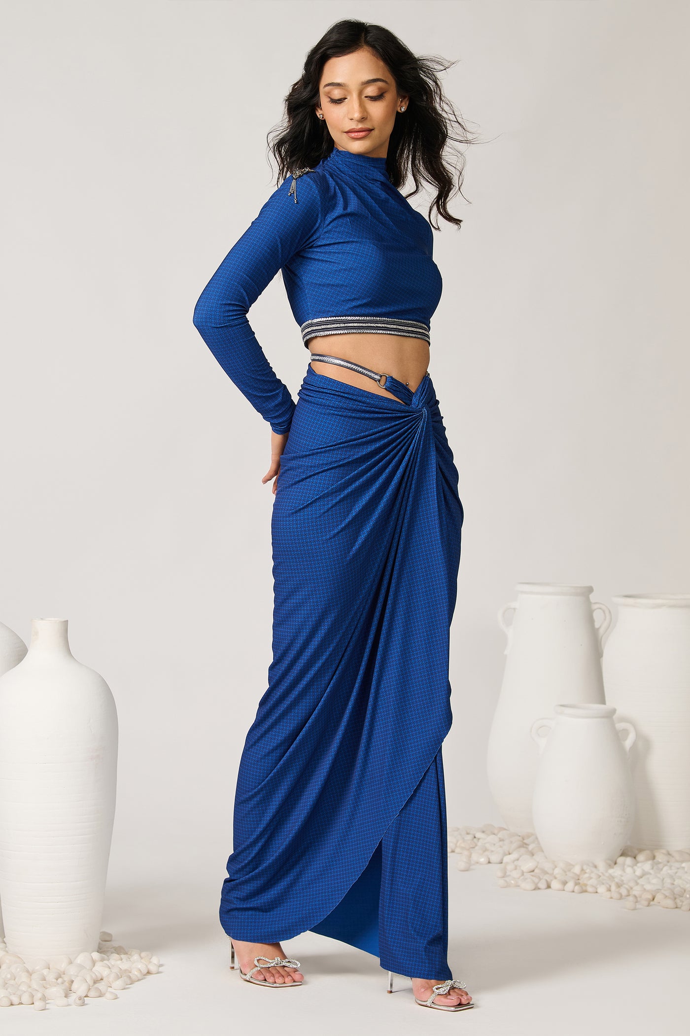 Shantanu & Nikhil Blue Twisted Drape Skirt indian designer wear online shopping melange singapore