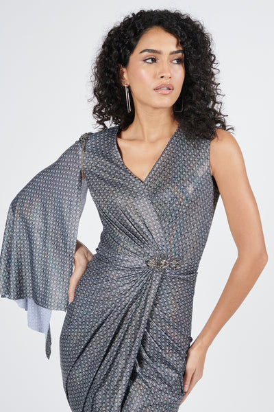 Shantanu & Nikhil Braid Printed Drape Dress indian designer wear online shopping melange singapore
