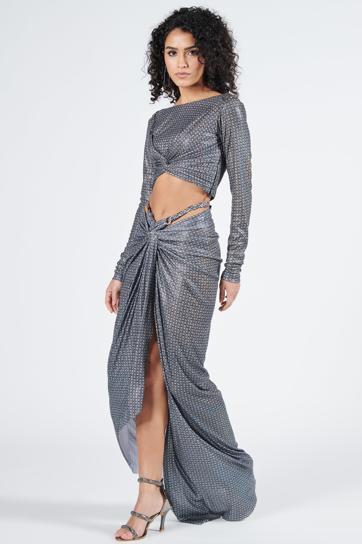 Shantanu & Nikhil Braid Printed Twisted Drape Skirt indian designer wear online shopping melange singapore