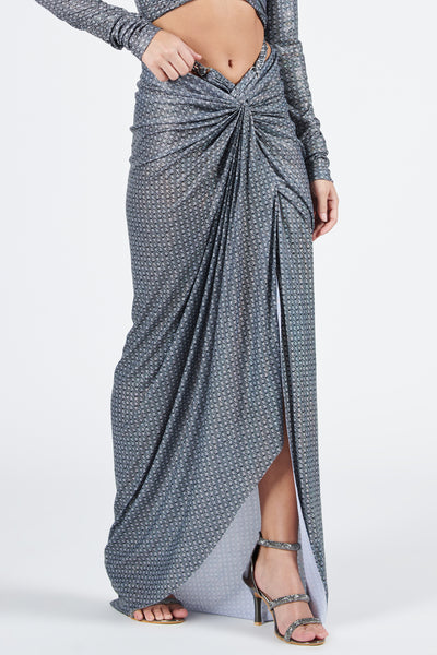 Shantanu & Nikhil Braid Printed Twisted Drape Skirt indian designer wear online shopping melange singapore