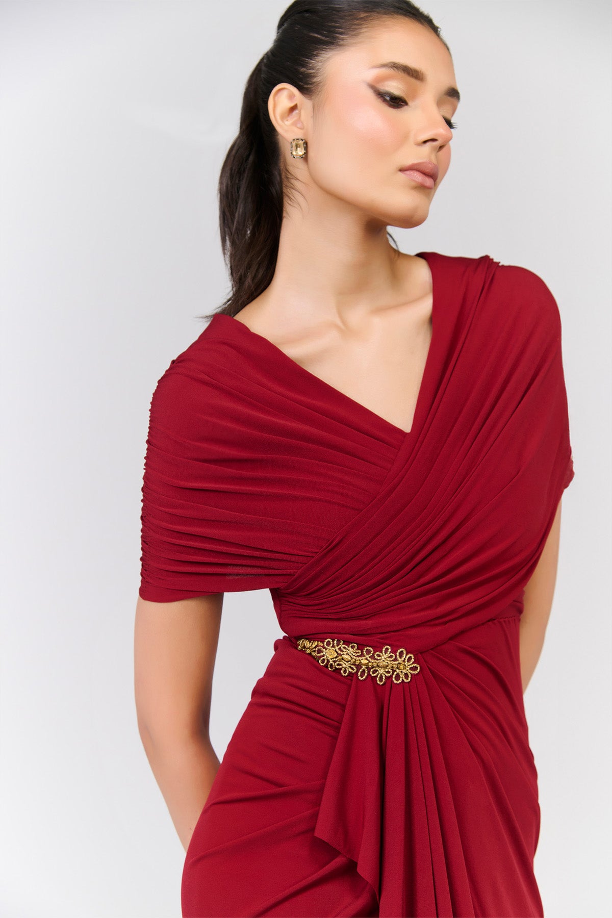 Shantanu & Nikhil Cherry Draped Dress indian designer wear online shopping melange singapore 