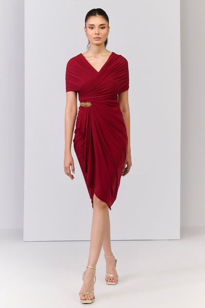 Shantanu & Nikhil Cherry Draped Dress indian designer wear online shopping melange singapore 