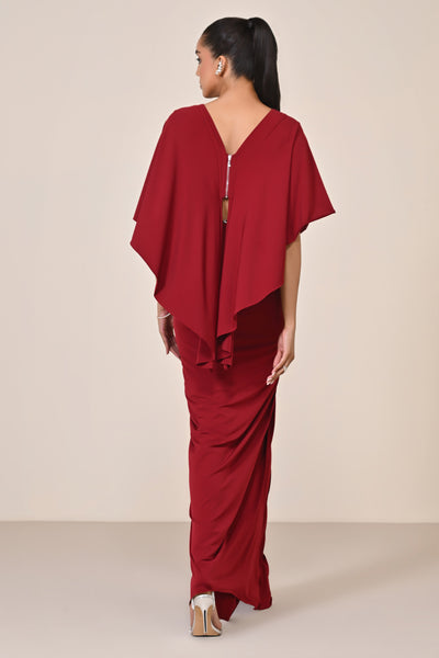 Shantanu & Nikhil Cherry Draped Gown with Waist Cut-Out indian designer wear online shopping melange singapore