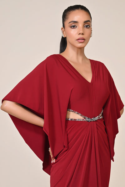 Shantanu & Nikhil Cherry Draped Gown with Waist Cut-Out indian designer wear online shopping melange singapore